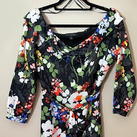 Banana Republic Off the Shoulder Floral Dress Black Women's Size S - Picture 4 of 15